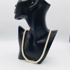 Vtg Faux Pearl Necklace Braided Rope Dainty Fancy White Small Beads Prom Formal